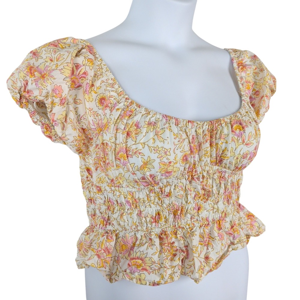 Milkmaid Floral Ruffle Blouse Crop Top Bloomcore Smocked Cotton Puff Sleeve